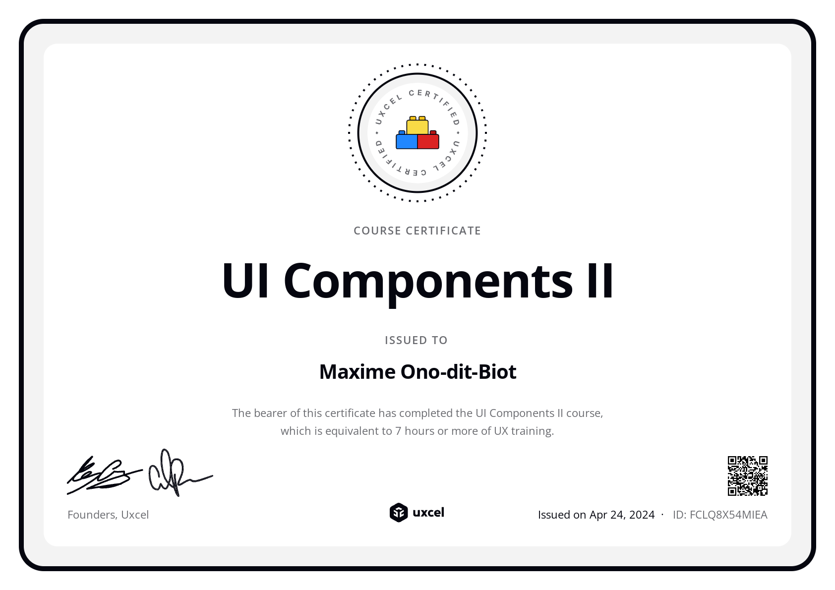 Maxime Ono-dit-Biot's certificate